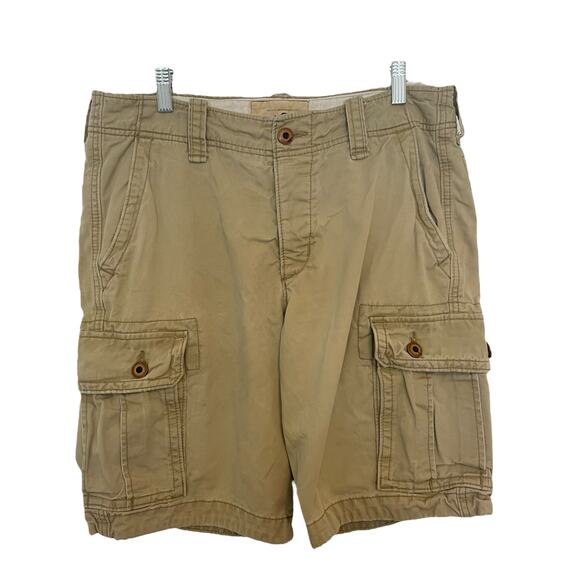 Hollister 10" Flat Front Mid Rise Cargo Shorts Tan Brown Mens Size 32 - Picture 1 of 4